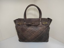 Barone Firenze Woven Brown Leather Handbag Large Italy, brass, slouchy