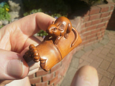 2b. Hand Carved boxwood netsuke of mouse and worm on bamboo log figure