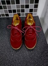 Primark Raspberry Red Suede Lace Up Heeled Shoes Size 4.