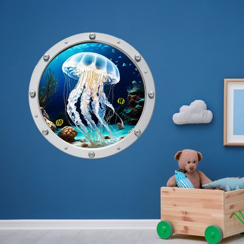 Jellyfish porthole wall - jellyfish,