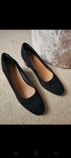 Black Suede Leather Clarks Block Heel Un Cosmo Step Court Shoes Size 9 D