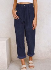 Ladies Corduroy Cords Trousers High Waisted Autumn Straight Leg Pants Casual