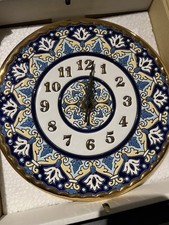 Vintage CEARCO Ceramic Wall Clock Hand Painted Sterling Gold 24K Enamel 29cm