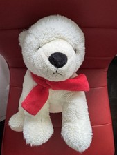 Large White Plush Polar Bear With Red Bow In Very Good Condition By keeleco