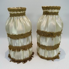 VTG Small Clip On Lamp Shade x 6 Fabric Cream & Gold Braided Hollywood Regency