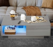 High Gloss LED Coffee Table Grey With Storage Cabinet Modern Display Unit