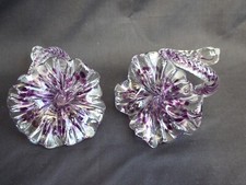 2 x Isle of White? Art Glass Hand Blown Purple/Clear Glass Flowers