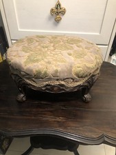 Victorian Footstool Kneeling Cushion Scroll Carved Legs Antique