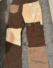 shein patchwork cargo jeans brown and cream L