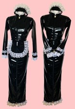 Misfitz blk PVC & white lace lockable sissy Maids hobble dress.  SIZE 18. CD TV