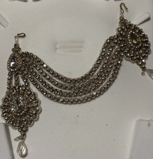 Clear Stone with Pearl with gold Metal Silver Maang Tikka Side Head Jewellery