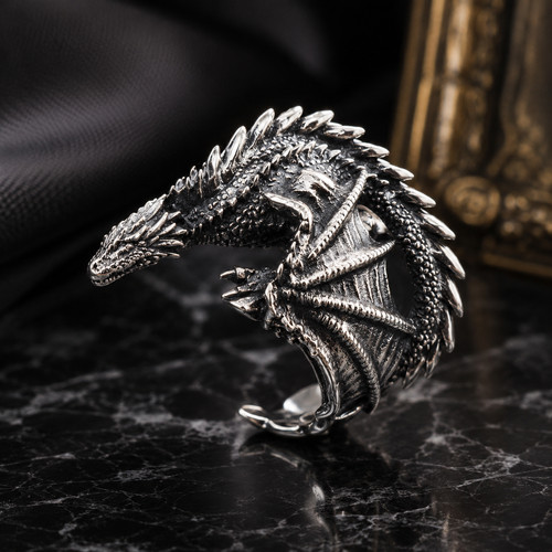Adjustable dragon ring gothic - dragon,