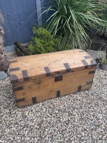 Victorian pine travel chest - travel,
