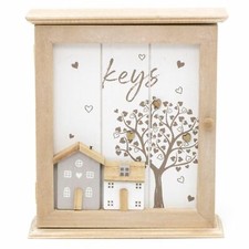 Shabby Chic Wooden Wall Mounted Key Box | Key Cabinet 6 Hooks Key Cupboard