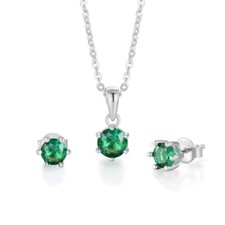 Ladies Sterling 925 Solid Silver 1.5 Carat Emerald Pendant Necklace & Earrings
