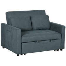 Charcoal Grey Linen-Look 2-Seater Sofa Bed, 120x84x86cm, Cushions & Pockets