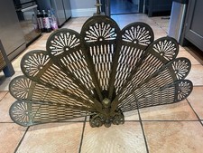 Vintage Brass Peacock Fire Guard Screen - Griffin Retro Antique Folding Fan
