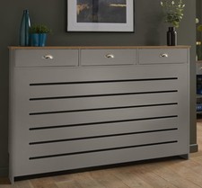 Grey Radiator Cover Cabinet Traditional Modern MDF Wood Horizontal Shelf Large