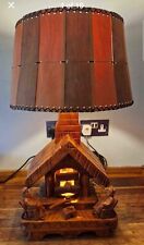 Vintage 1960s handcrafted wooden folk art lamp