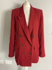 Zara Woman jacket blazer deep red double breasted button longline M 10 12