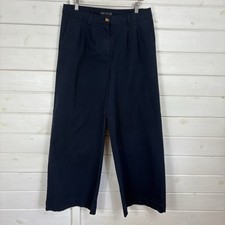 M&S Trousers Womens Size UK 14 Navy Blue Wide Leg Palazzo Pants Smart Minimal