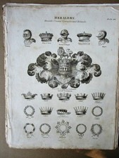 Vintage Engraving,HERALDRY,Crowns,Coronets and Helmets,1810