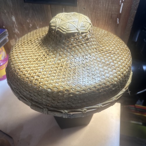 Vintage asian wicker conical - vintage,