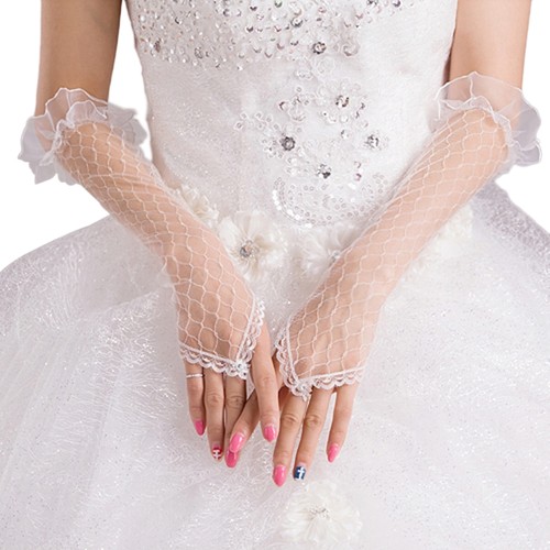 Women long lace gloves - long,