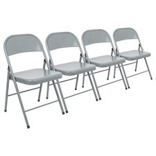 4x Matt Grey Metal Folding Chairs Space-Saving Foldable Office Dining Chair
