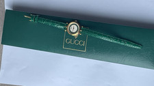 Gucci 2000L Gold Plated Ladies Watch With Green Leather Strap & Box (B360)