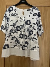 Luca Vanucci Made in Italy White And Navy Linen Tunic Top Medium