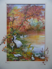 Portrait Lady by River + Swans + Ducks. Original Glenda Rae Hand Finished