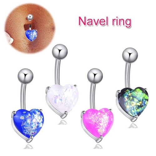 1pc surgical steel heart navel - steel,