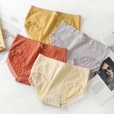 3 Pieces Women Plus Size Mid Waist Underwear Cotton Lace Breathable Design