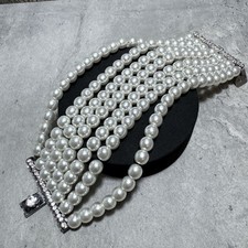 VINTAGE Otazu Faux Pearl Bracelet Heart Multi-Strand Retro Stack Kitsch Pretty