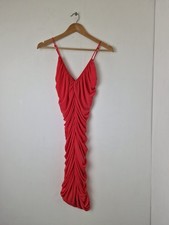 Halston Heritage Coral Pink Strappy Ruched Design Knee Length Dress Size Small