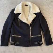 Topshop Aviator Jacket Coat UK 8 Black Sherpa Borg Teddy Flight Fleece Lined