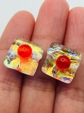 Pretty orange rainbow color dichroic glass Earrings