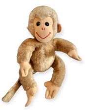 Vintage Monkey Soft Toy 70s 80s Brown Beige Plush Beanie 7" Retro Chimp