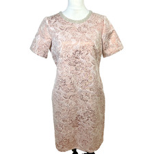 UNTOLD Party Shift Dress Pink & Cream Size 12 Jacquard Textured Beaded Collar