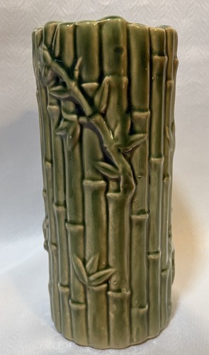 Vintage mcm bamboo vase green - bamboo,