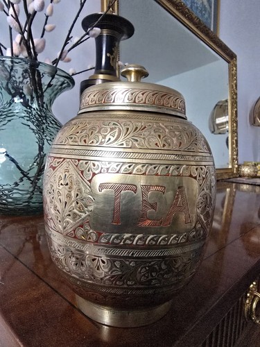 Rare vintage etched brass - , tea