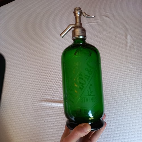 Antique green glass soda - glass,