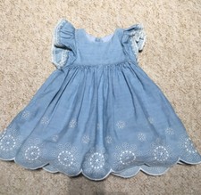 Mothercare Baby Girl Broderie Anglaise Blue DenimDress Age 0-3 Months IMMACULATE