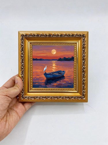 Moonlit lake boat white - moonlit,