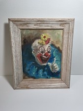 Vintage clown painting Framed Canvas 11x13 Signed