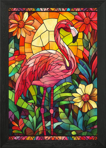 Stained glass flamingo - stained, framed