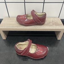 Clarks -Baby Girls Size 5.5 F - Burgundy Patent Leather T Bar & butterfly Shoes 