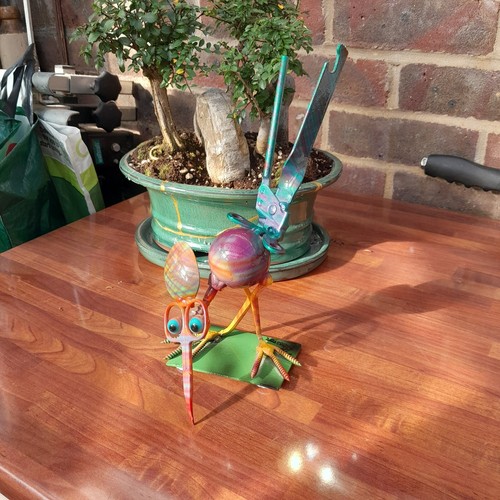 Painted recycled metal rooster - painted,