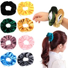 VSCO Velvet Zip Hidden Pocket Scrunchie Elastic Hair Tie Festival Wristband 1pc